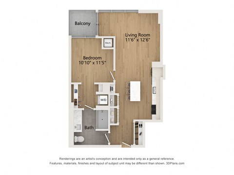 Floor plan for 1 bed, 1 bath, 710 sqft